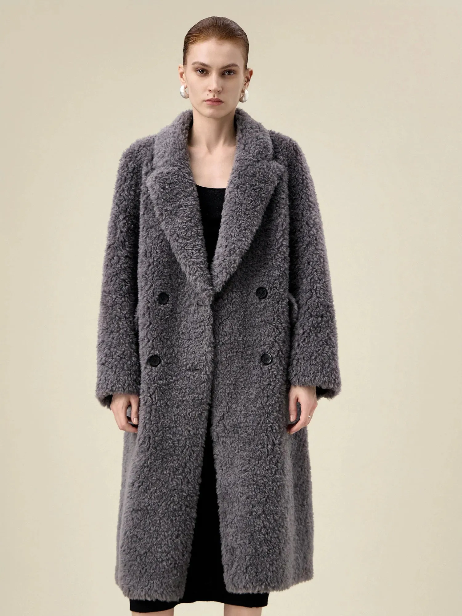 Amoretu Women's 100% Wool Notch Lapel Double-Breasted Coat