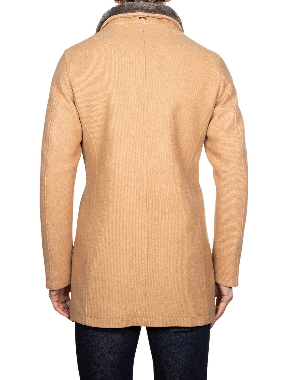 Beaver Fur Collar Car Coat Camel