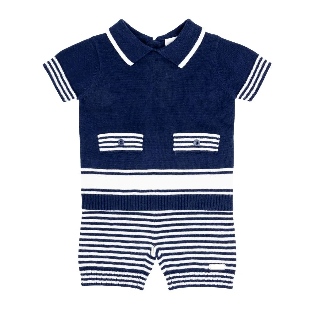 blues baby - Navy 2 piece knitted outfit BB0262