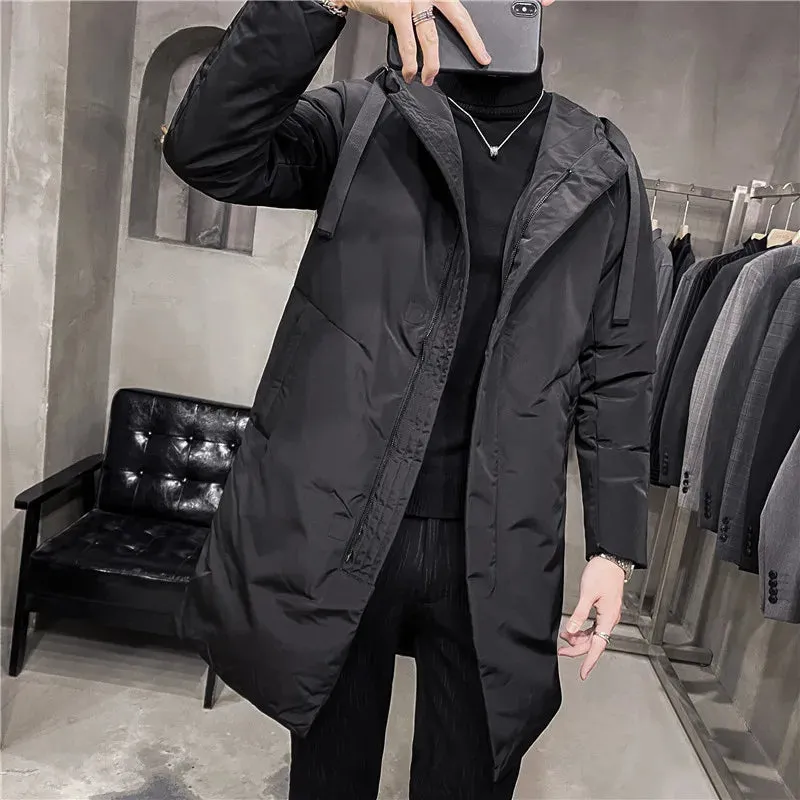 Bonsir Winter New Mid-Length Down Coats High Quality Fashion Men Solid Color Thicken Thermal Overcoat Korean Outdoor Hooded Windbreaker