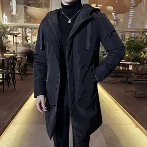 Bonsir Winter New Mid-Length Down Coats High Quality Fashion Men Solid Color Thicken Thermal Overcoat Korean Outdoor Hooded Windbreaker