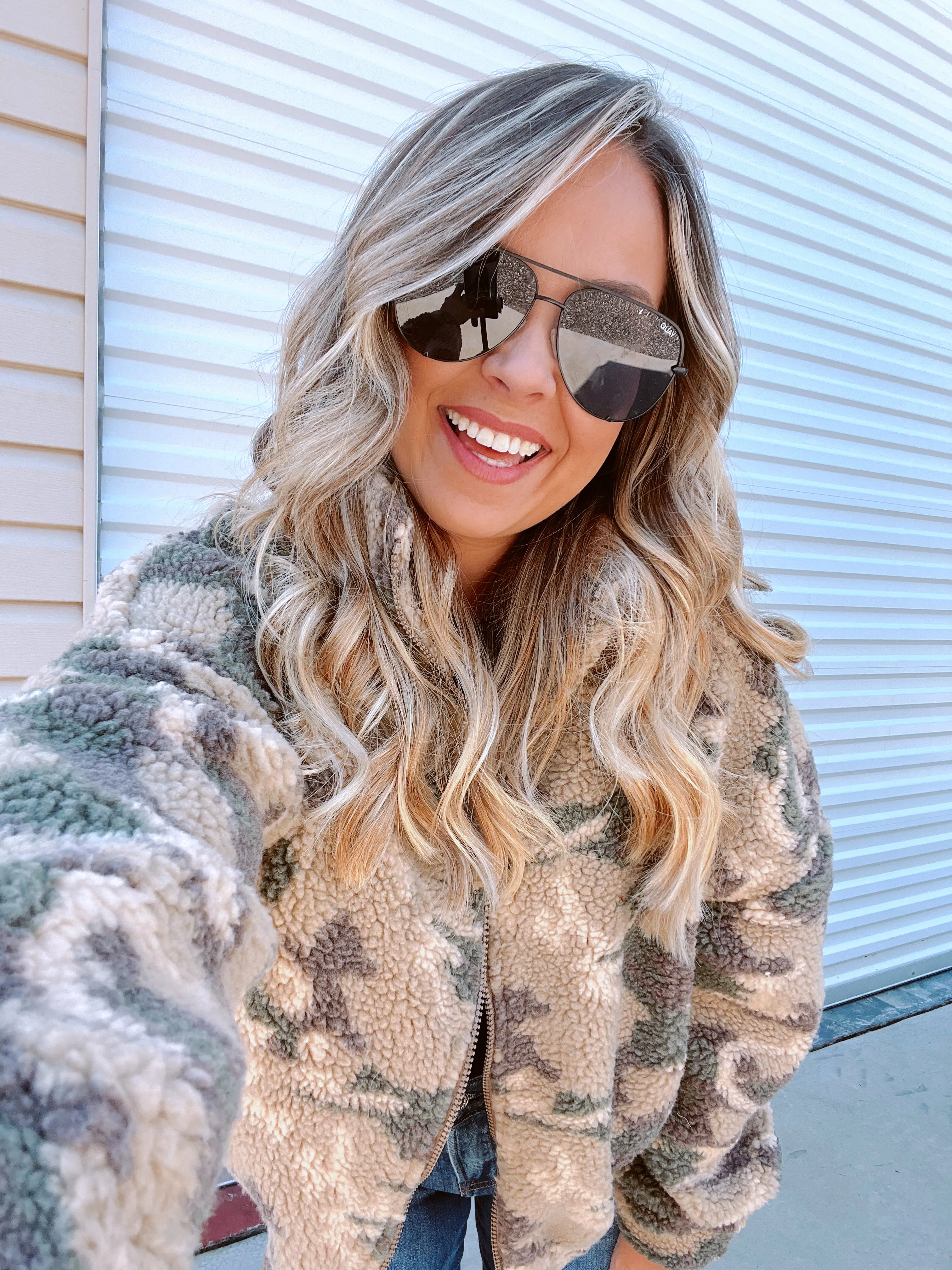 Camo Print Sherpa Jacket - Mocha