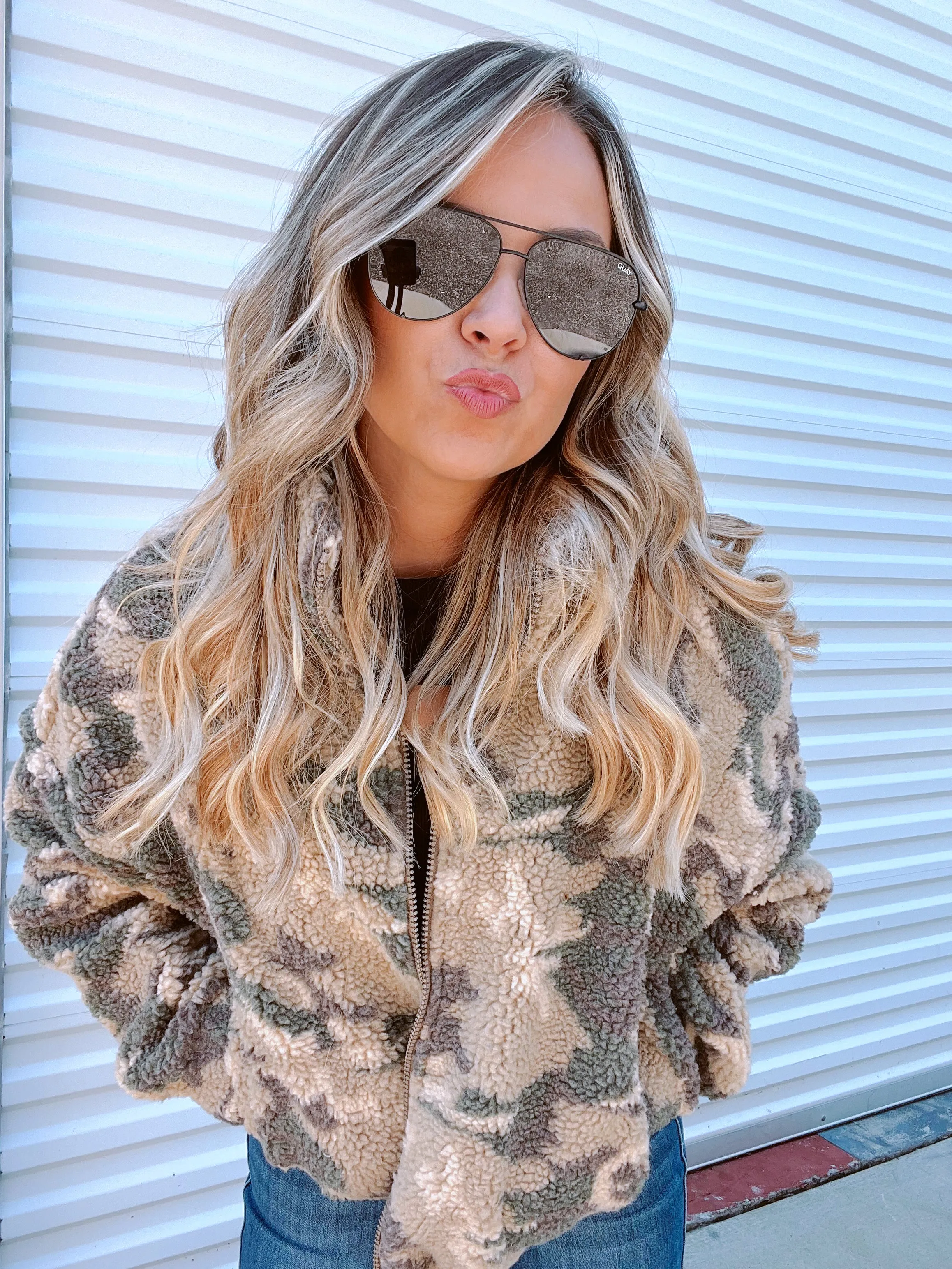 Camo Print Sherpa Jacket - Mocha