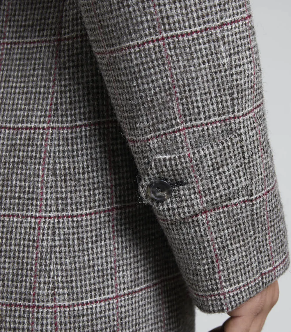 Claret/Grey Wool Balmacaan Overcheck Overcoat