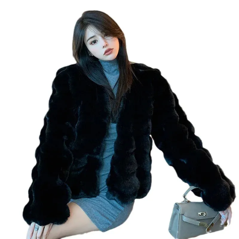 cold weather outfits Joskaa 2024 Winter New Style Thickened Eco-Friendly Lamb Wool Petite Plush Overcoat Women's Angora Yarns Sunday Leather Jacket