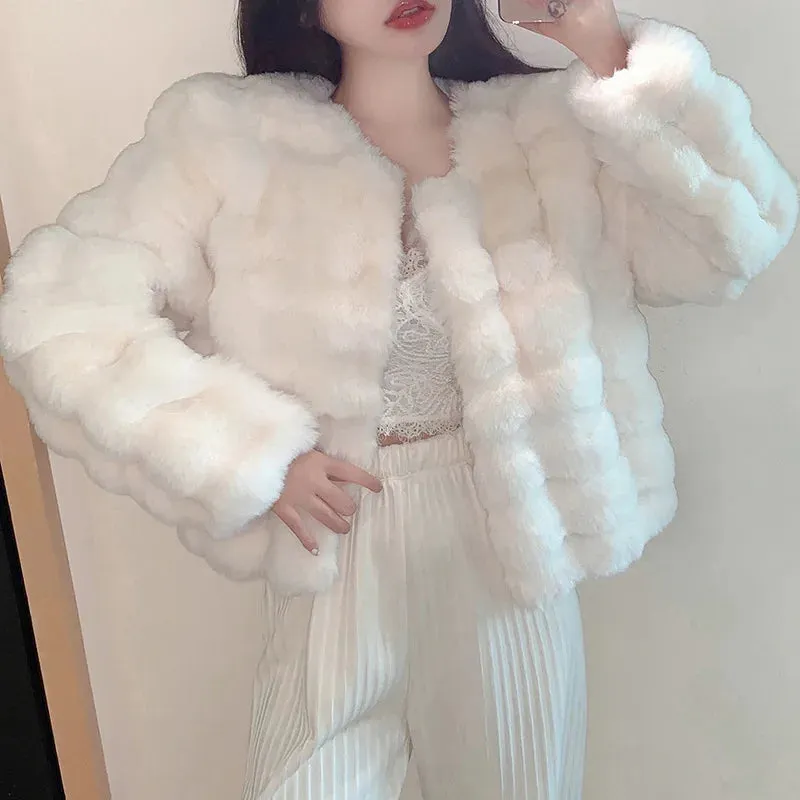 cold weather outfits Joskaa 2024 Winter New Style Thickened Eco-Friendly Lamb Wool Petite Plush Overcoat Women's Angora Yarns Sunday Leather Jacket