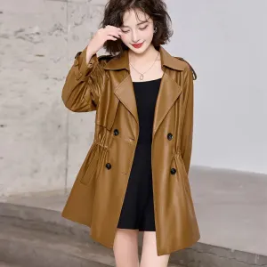 cold weather outfits Joskaa Fashionable Medium-Length Leather Jacket For Women Petite Waist-Fitted Slimming British Style Spring Autumn Overcoat