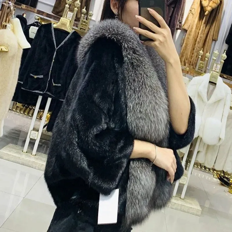 cold weather outfits Joskaa New Style Thickened Mink Women's Jacket Cropped Loose-Fit V-Neck Batwing Sleeve Real Genuine Leather Overcoat From China