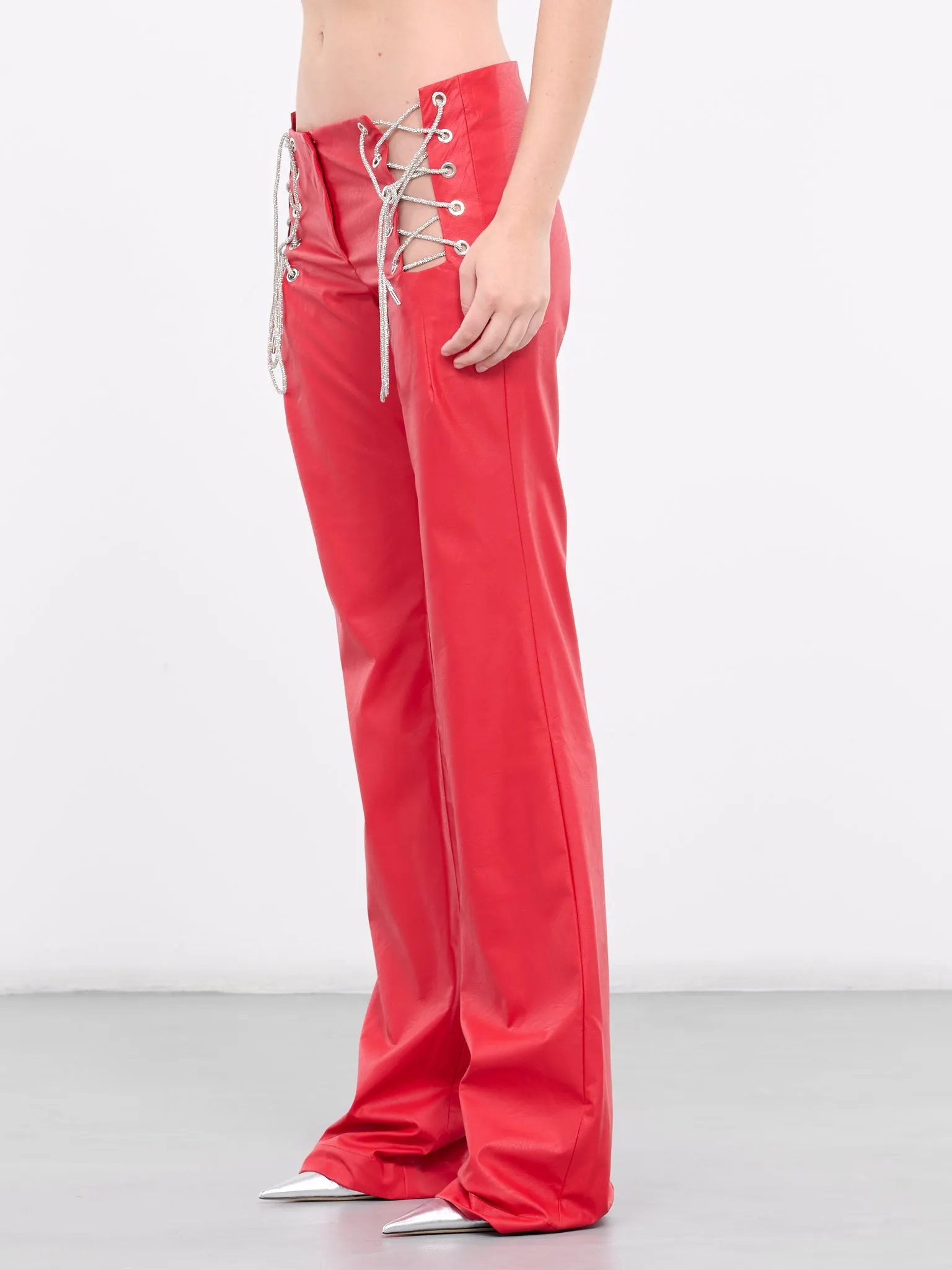 Faux Leather Lace-Up Pants (FAUX-LTHR-PANTS-SPARKLY-RED)