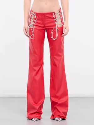 Faux Leather Lace-Up Pants (FAUX-LTHR-PANTS-SPARKLY-RED)