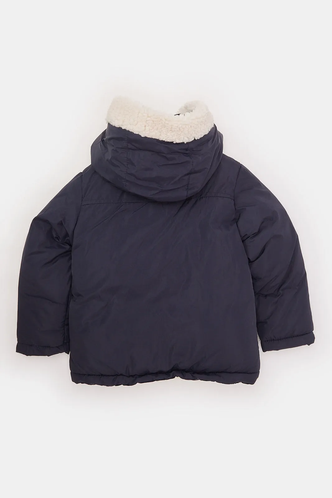 Infant Boys Navy Padded Sherpa Hooded Jacket