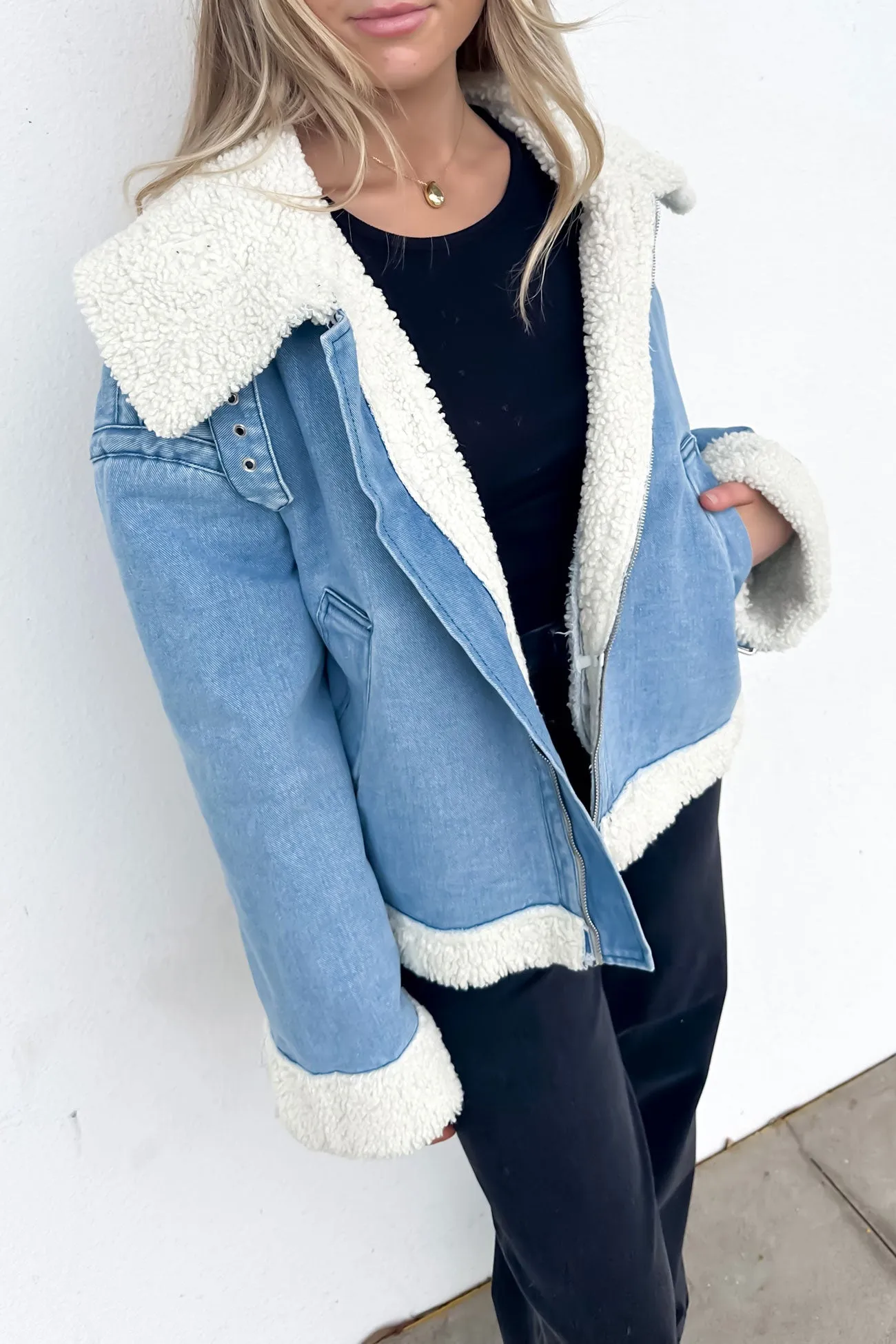 Izzy Denim Sherpa Jacket Blue