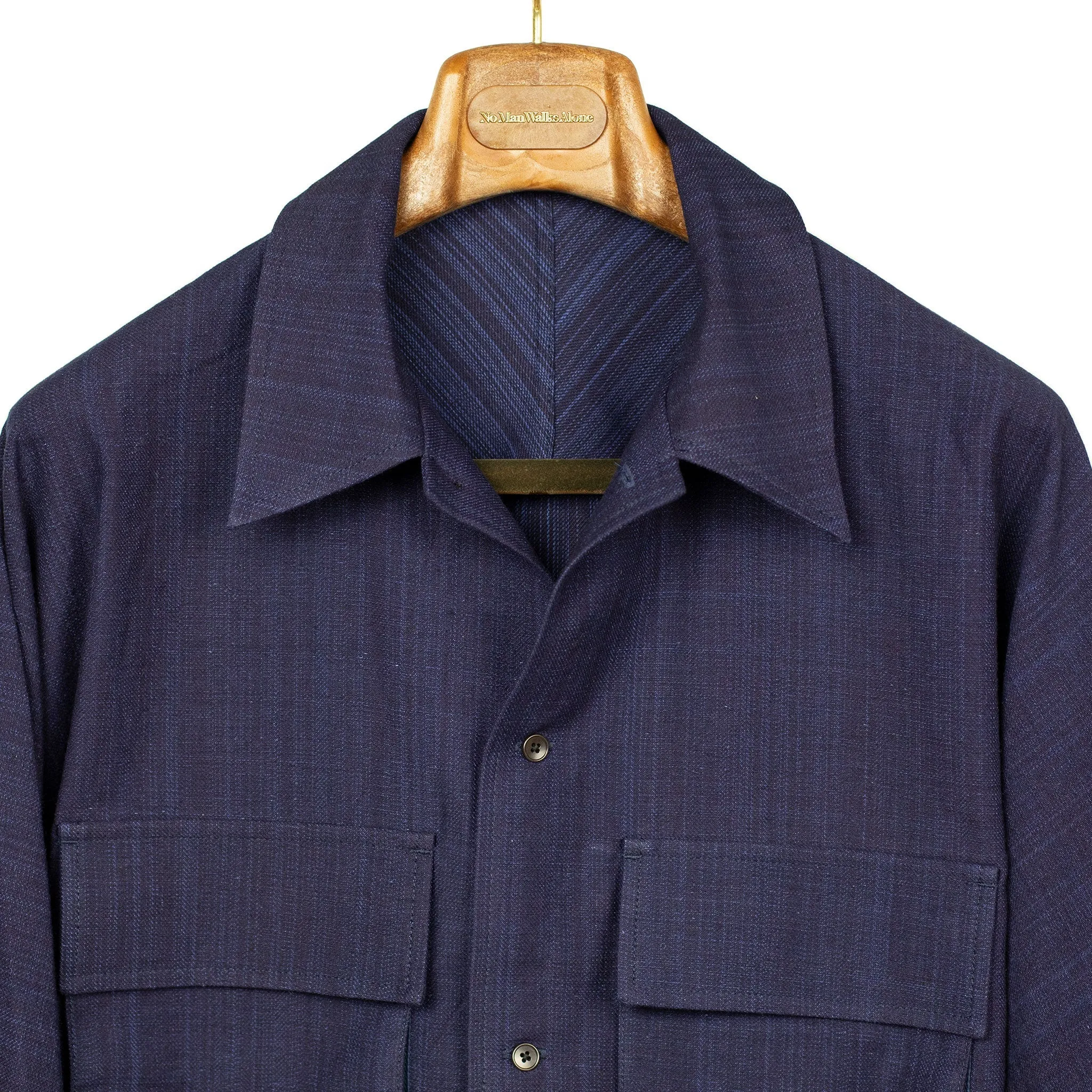 Kimono sleeve overshirt in slubby indigo cotton