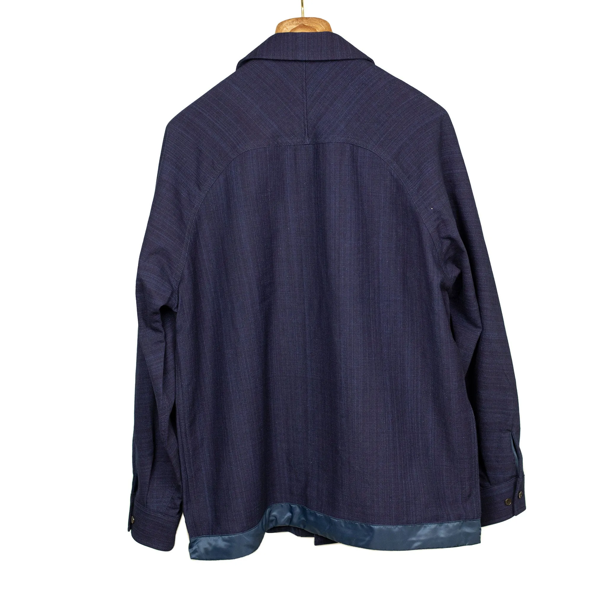 Kimono sleeve overshirt in slubby indigo cotton