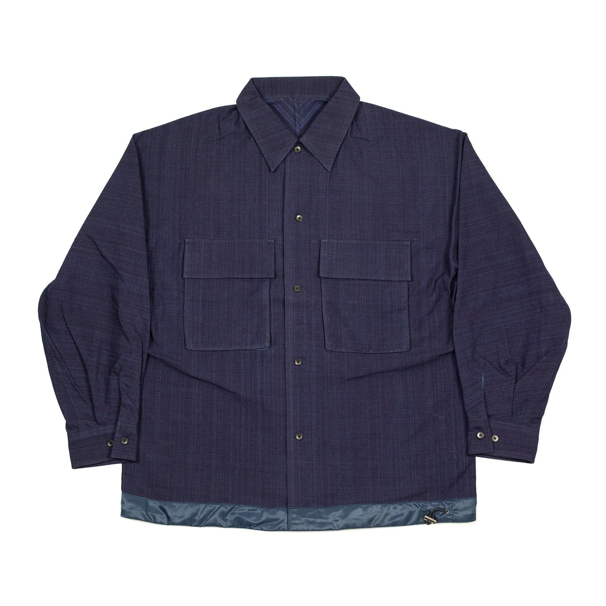 Kimono sleeve overshirt in slubby indigo cotton