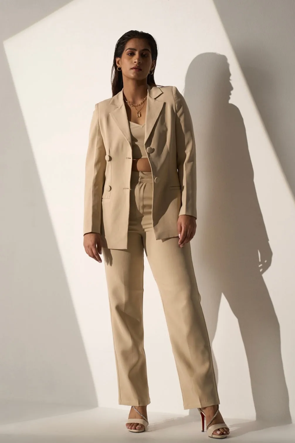 Ladies Workwear Beige Blazer with Straight pants(SET)