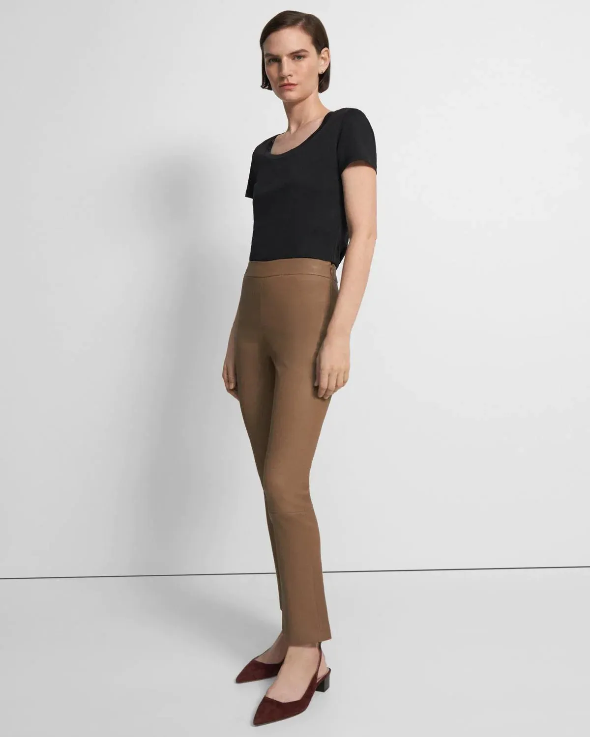 Leather Slim Kick Pant - Truffle