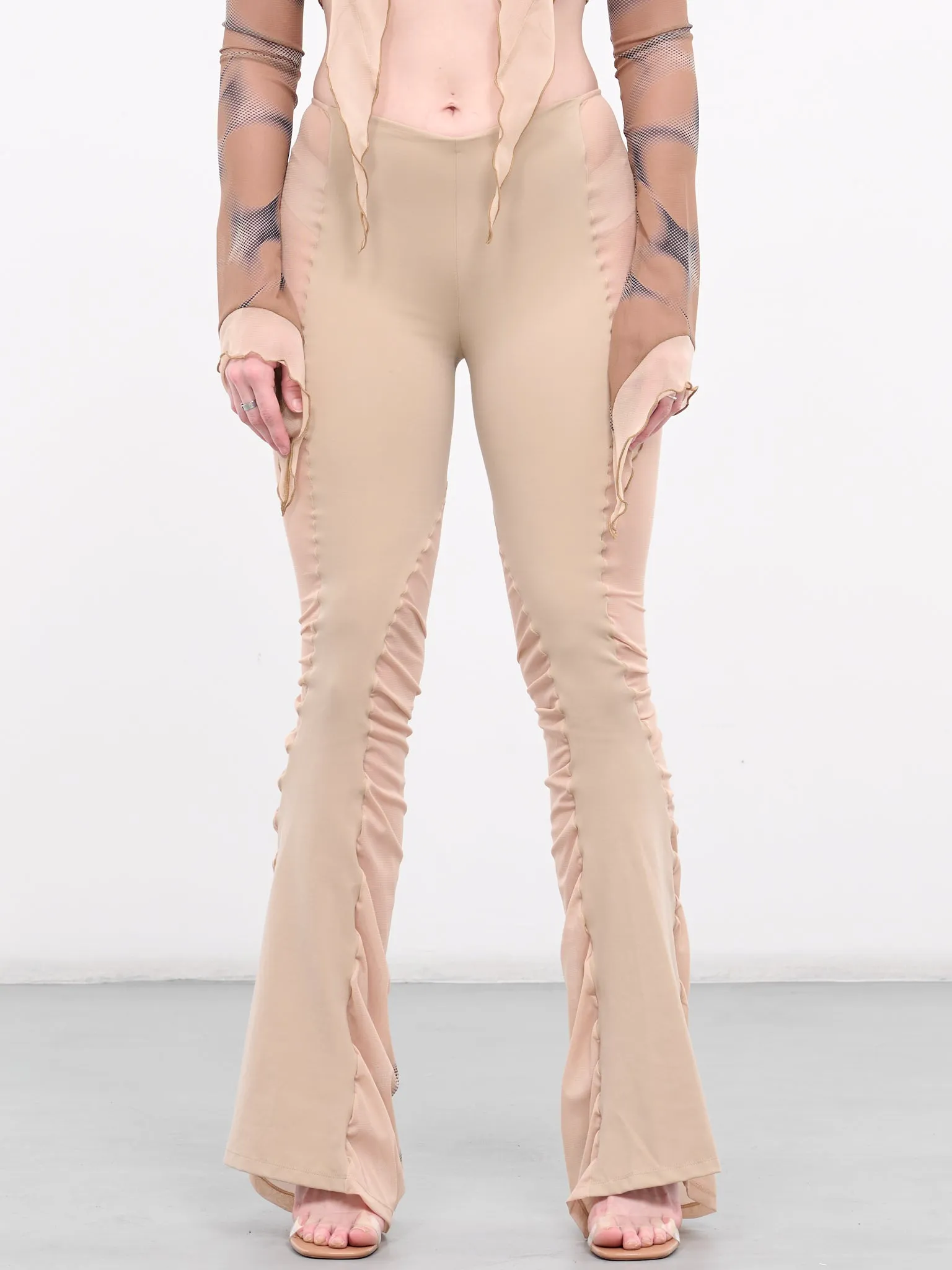 Mesh Paneled Flare Trousers (WV08-OATMEAL-W-PRINT)