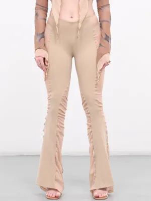 Mesh Paneled Flare Trousers (WV08-OATMEAL-W-PRINT)