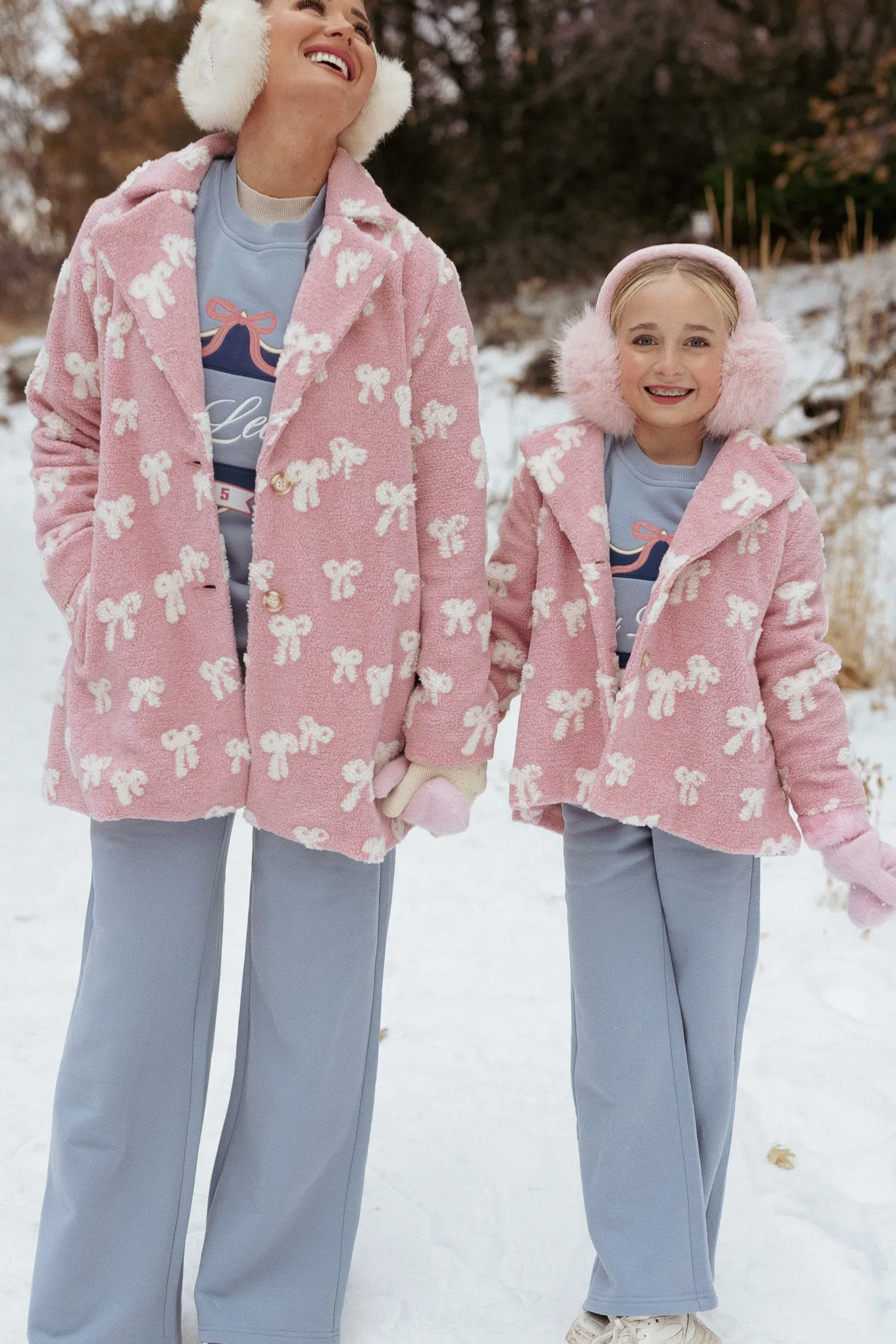 Mini Teddy Coat in Pink Bow Print