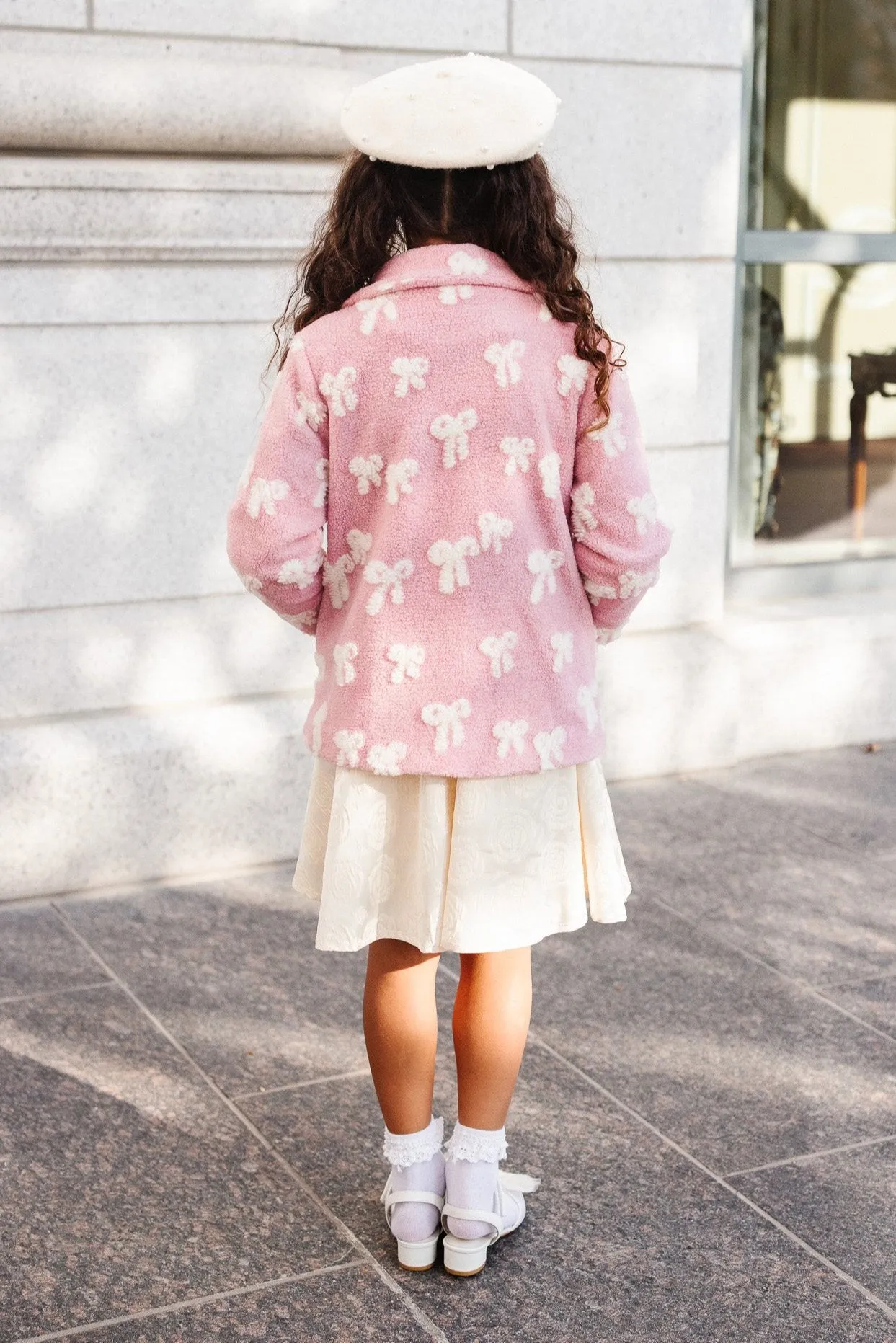 Mini Teddy Coat in Pink Bow Print