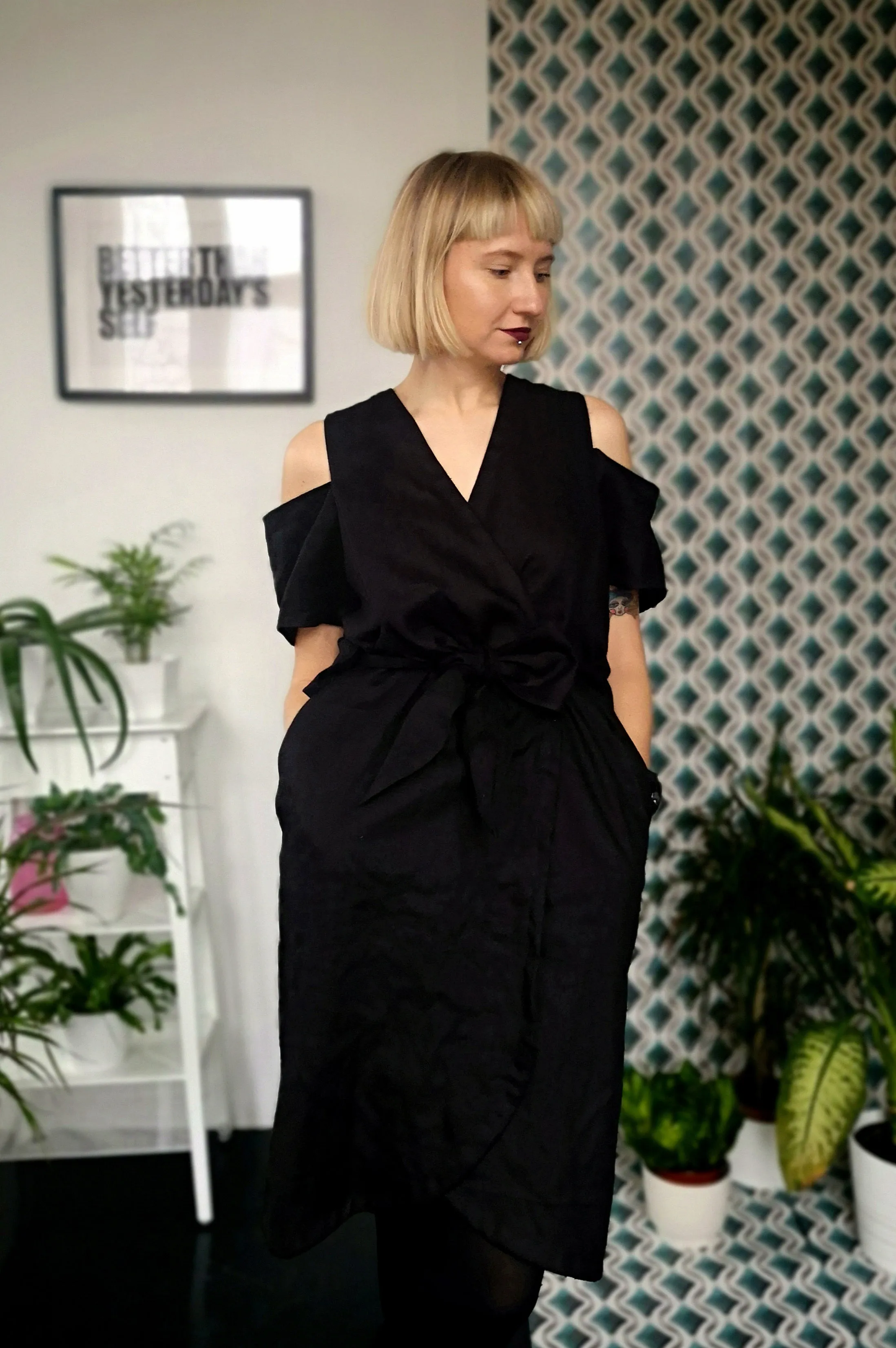 Minimalist dream - Transformer piece for all seasons - Cold Shoulder Black Linen kimono/ dress/ jacket