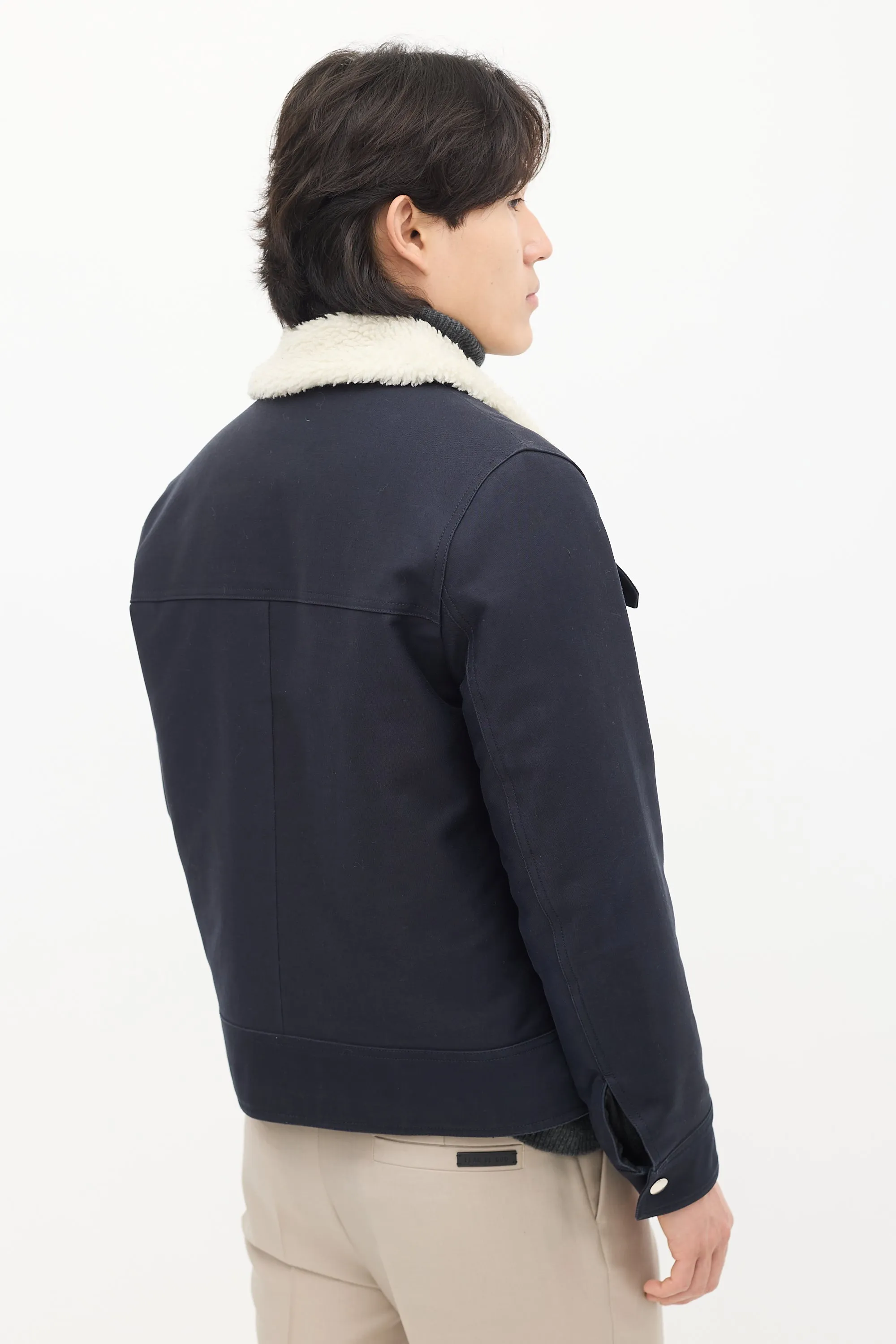 Navy & Cream Sherpa Lined Jacket