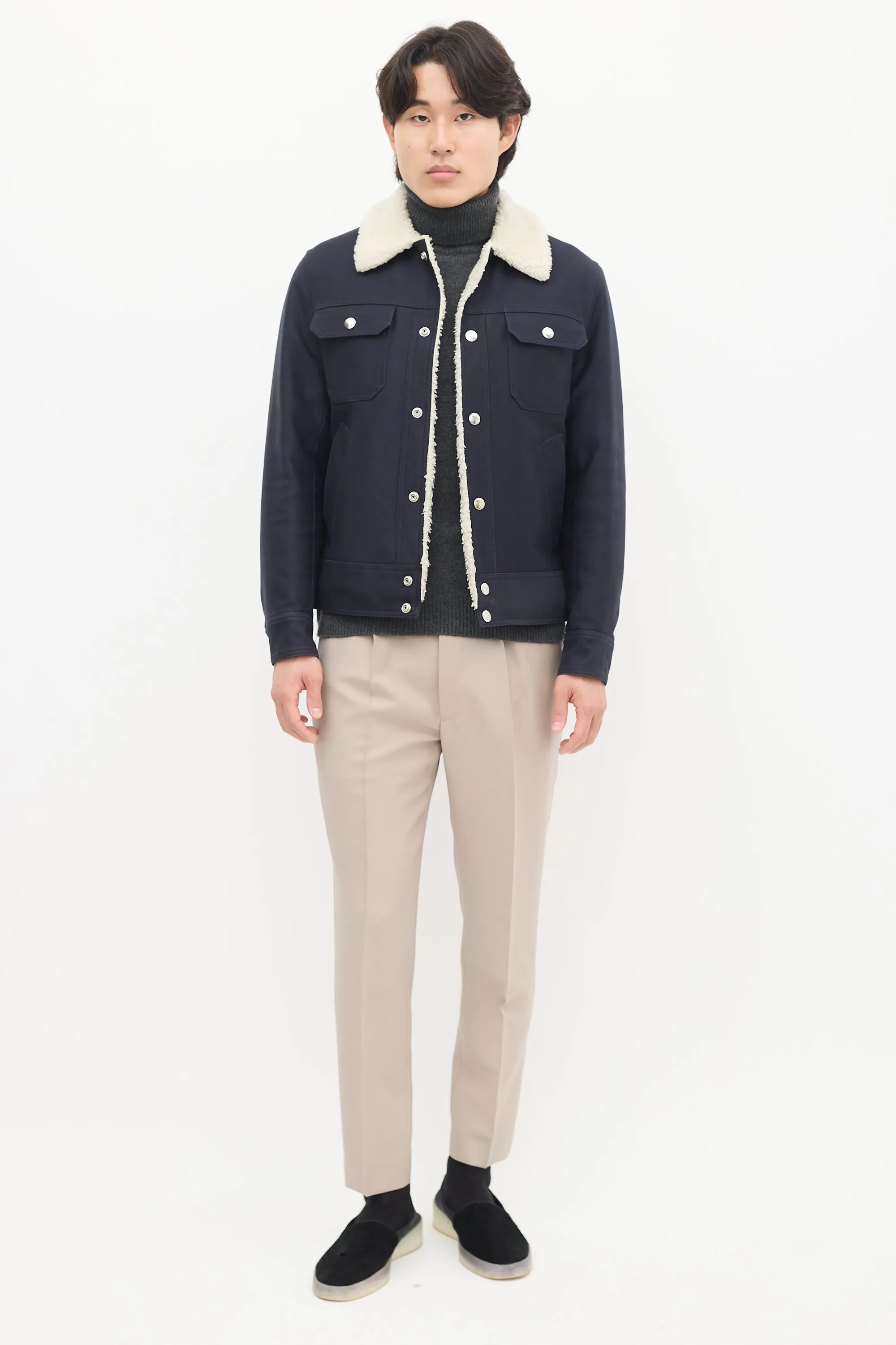 Navy & Cream Sherpa Lined Jacket