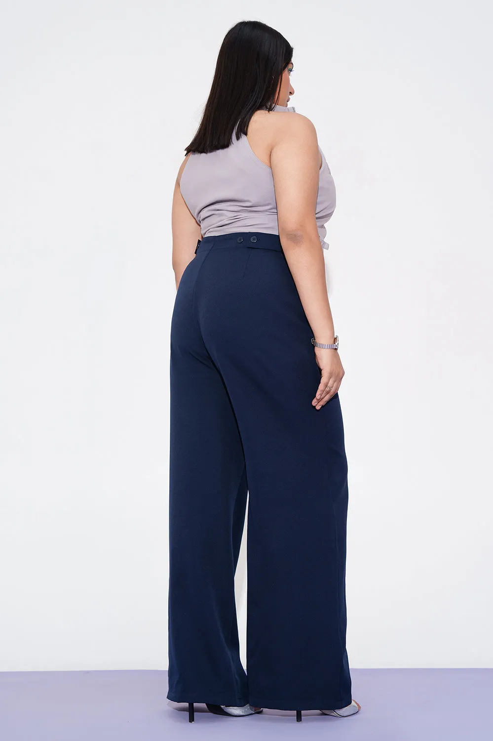 Neon Navy Curve Adjustable Korean Pants