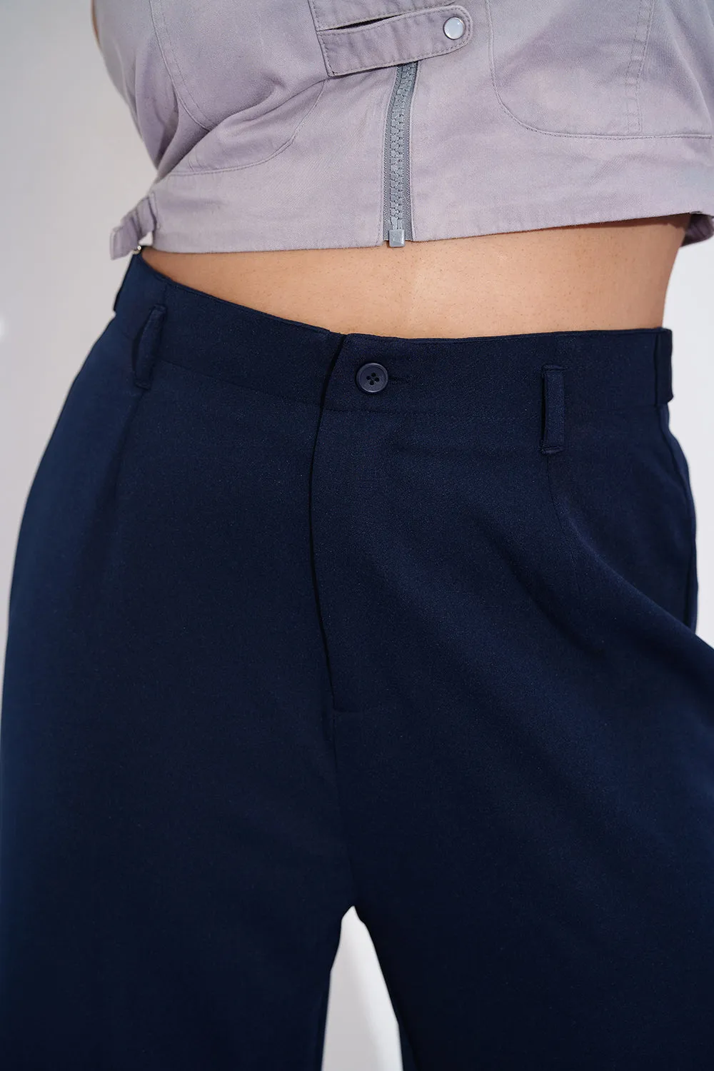 Neon Navy Curve Adjustable Korean Pants