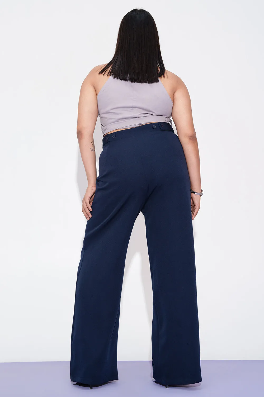 Neon Navy Curve Adjustable Korean Pants