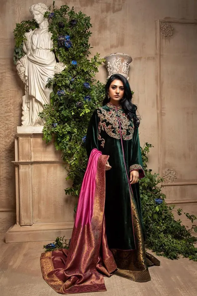 Nilofer Shahid - The Duchess - Pure Royal Teal Velvet - 3 Piece