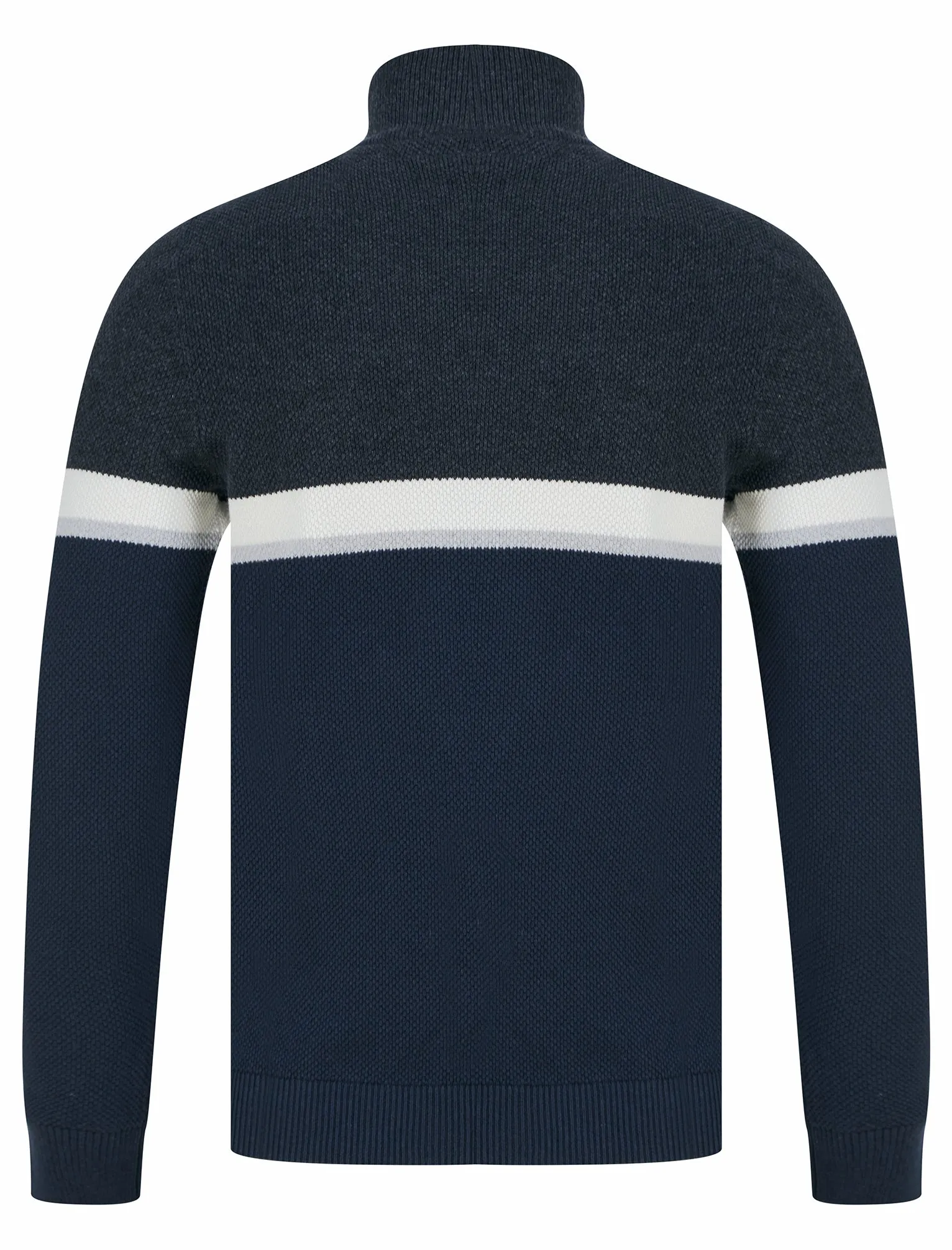 Nimri Cotton Rich Quarter Zip Funnel Neck Knitted Colour Block Jumper in Navy - Tokyo Laundry