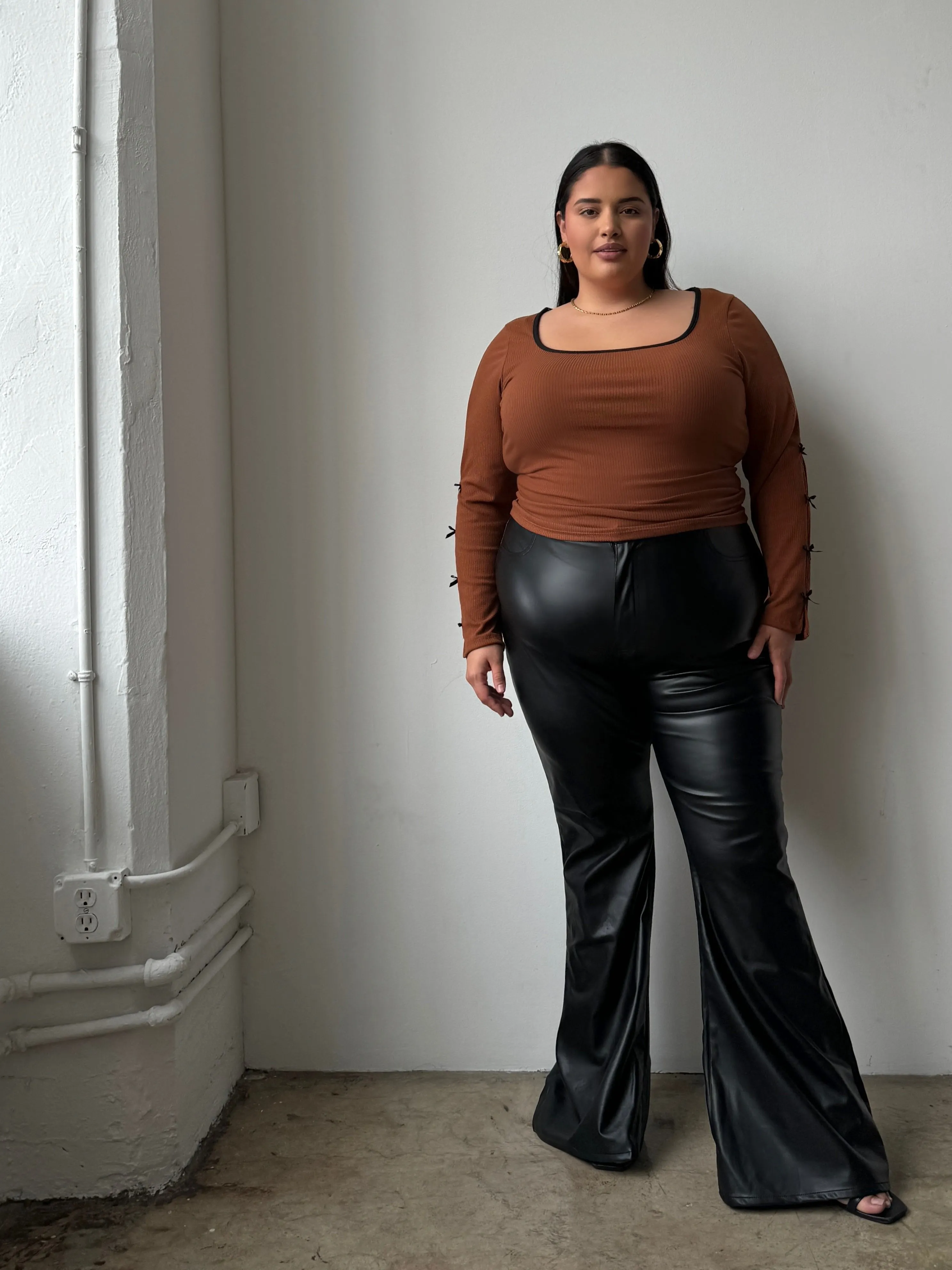 Plus Size PU Leather Flared Pants