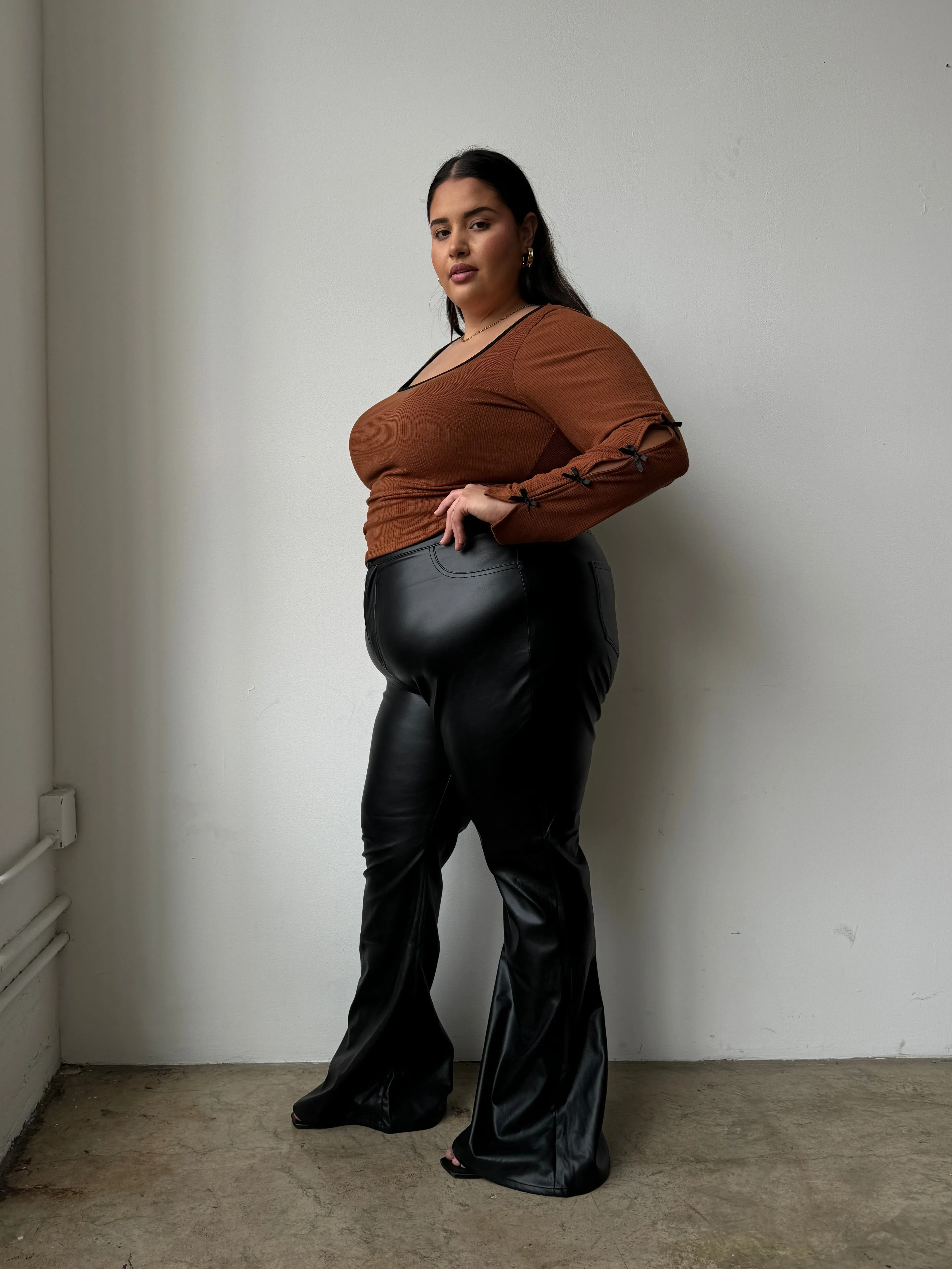 Plus Size PU Leather Flared Pants