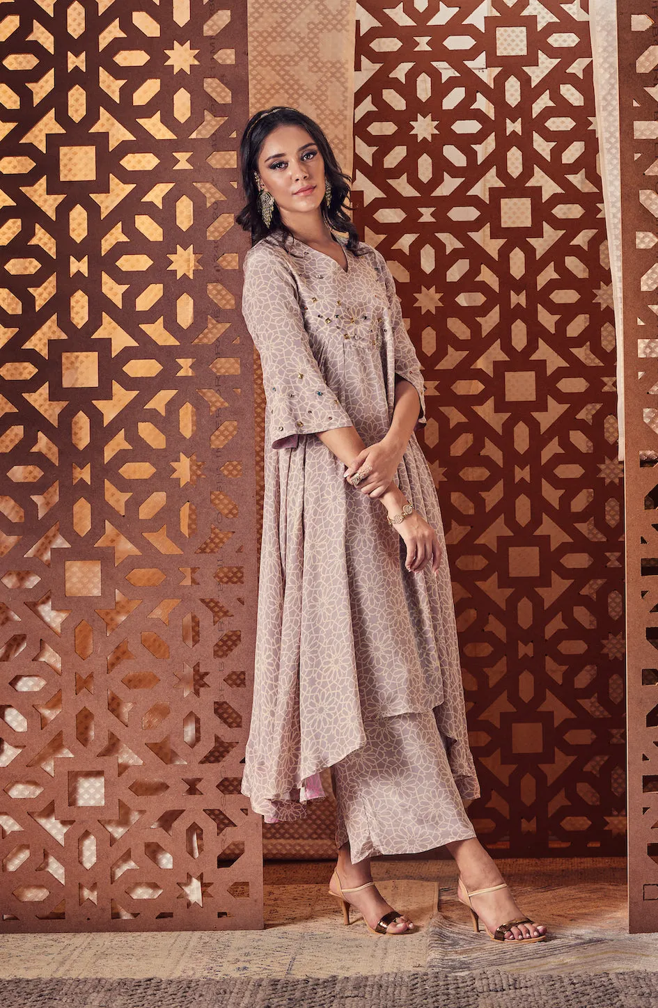 Printed Studded Anarkali - Set of 3