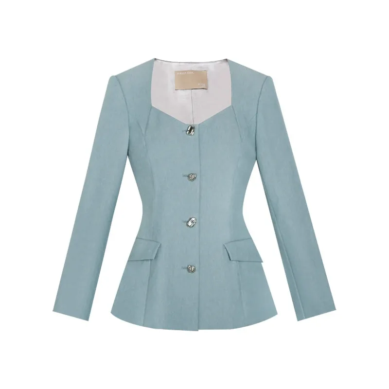 PURITY Classic blue blazer front slit slightly flared pants- Madison