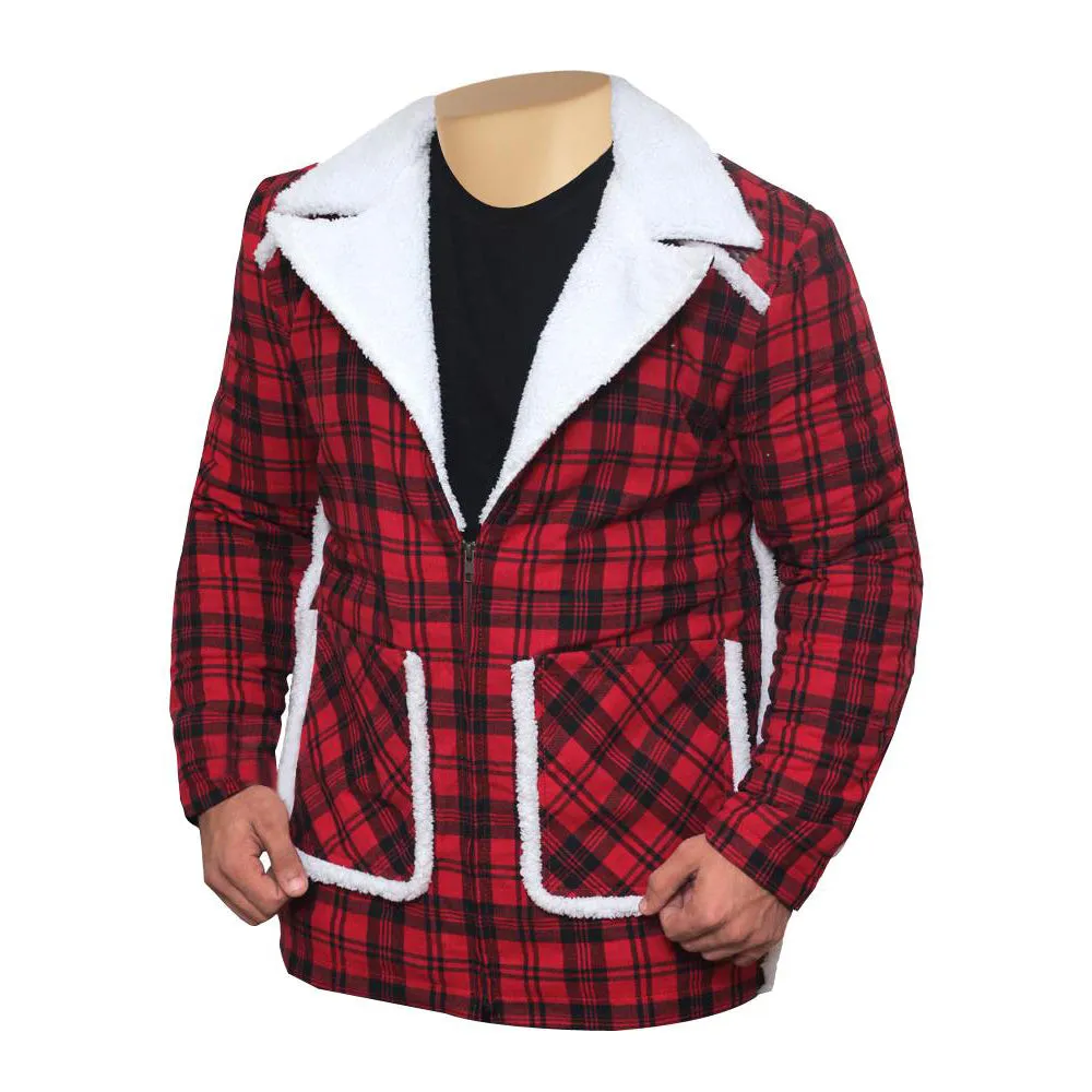 Ryan Reynold's Red and Black  Checkered Jacket with Faux Shearling