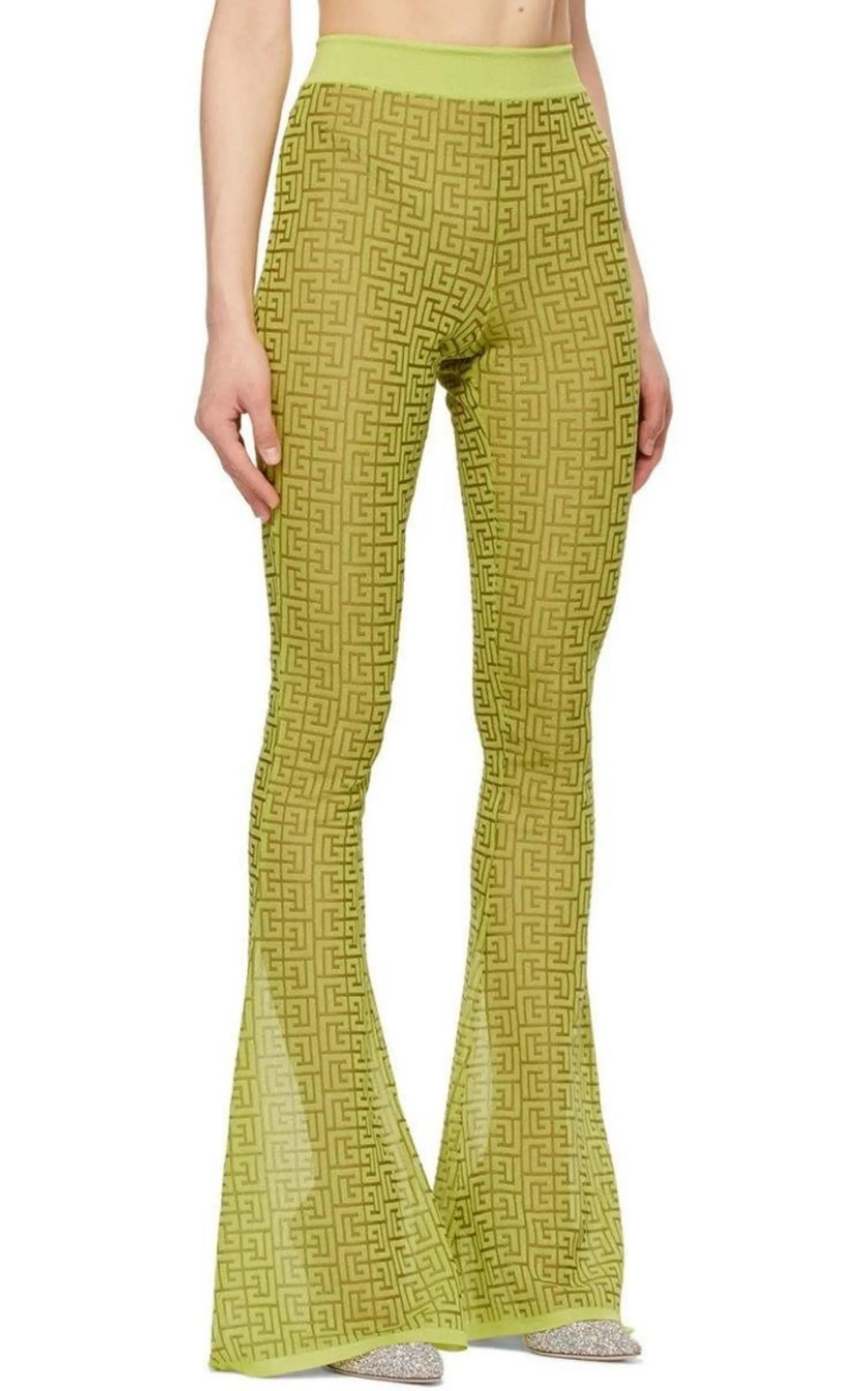 Semi-sheer Monogram Pattern Flared Pants