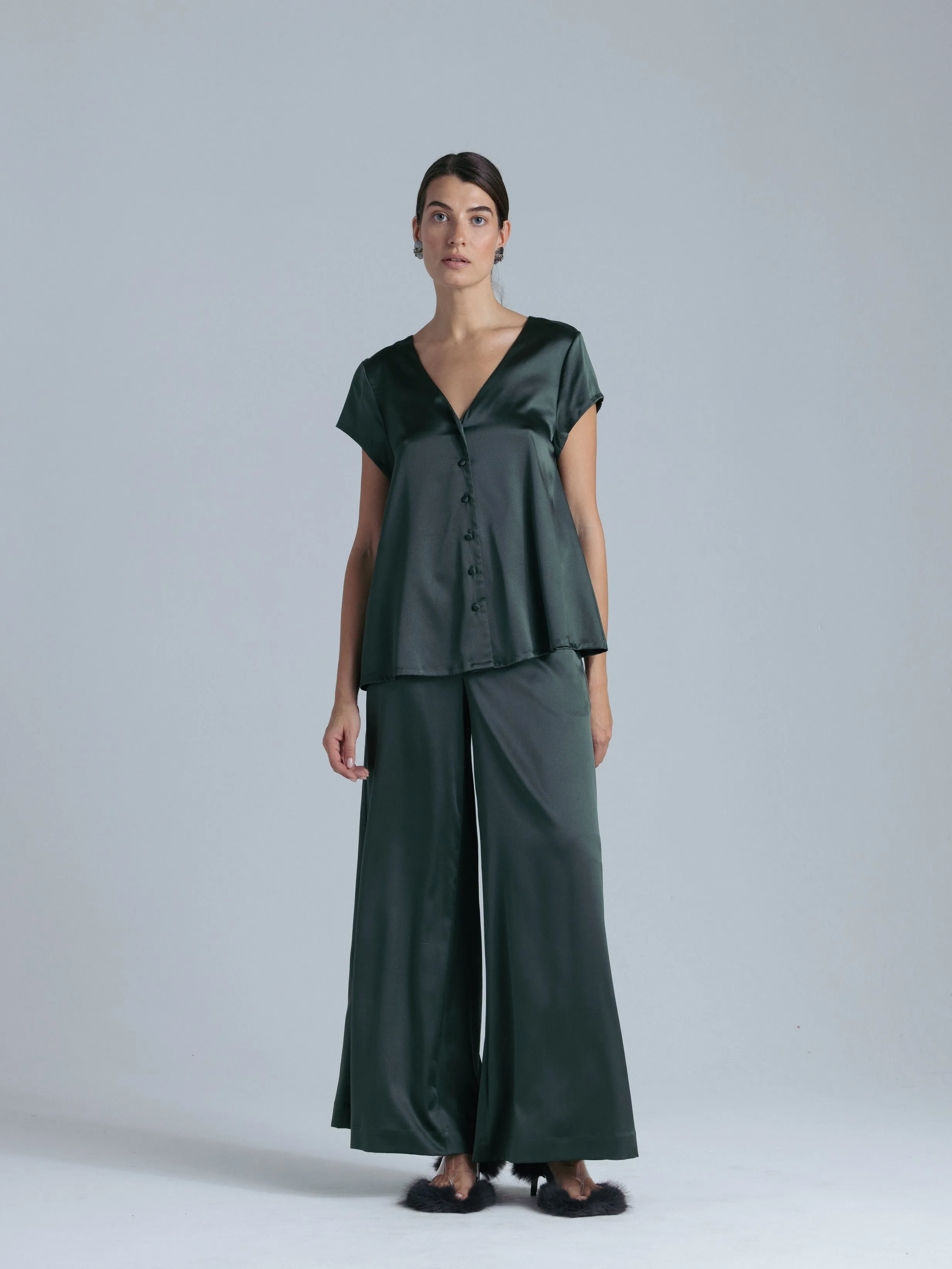 Silk Palazzo Pants 'Leto' in Rich Green