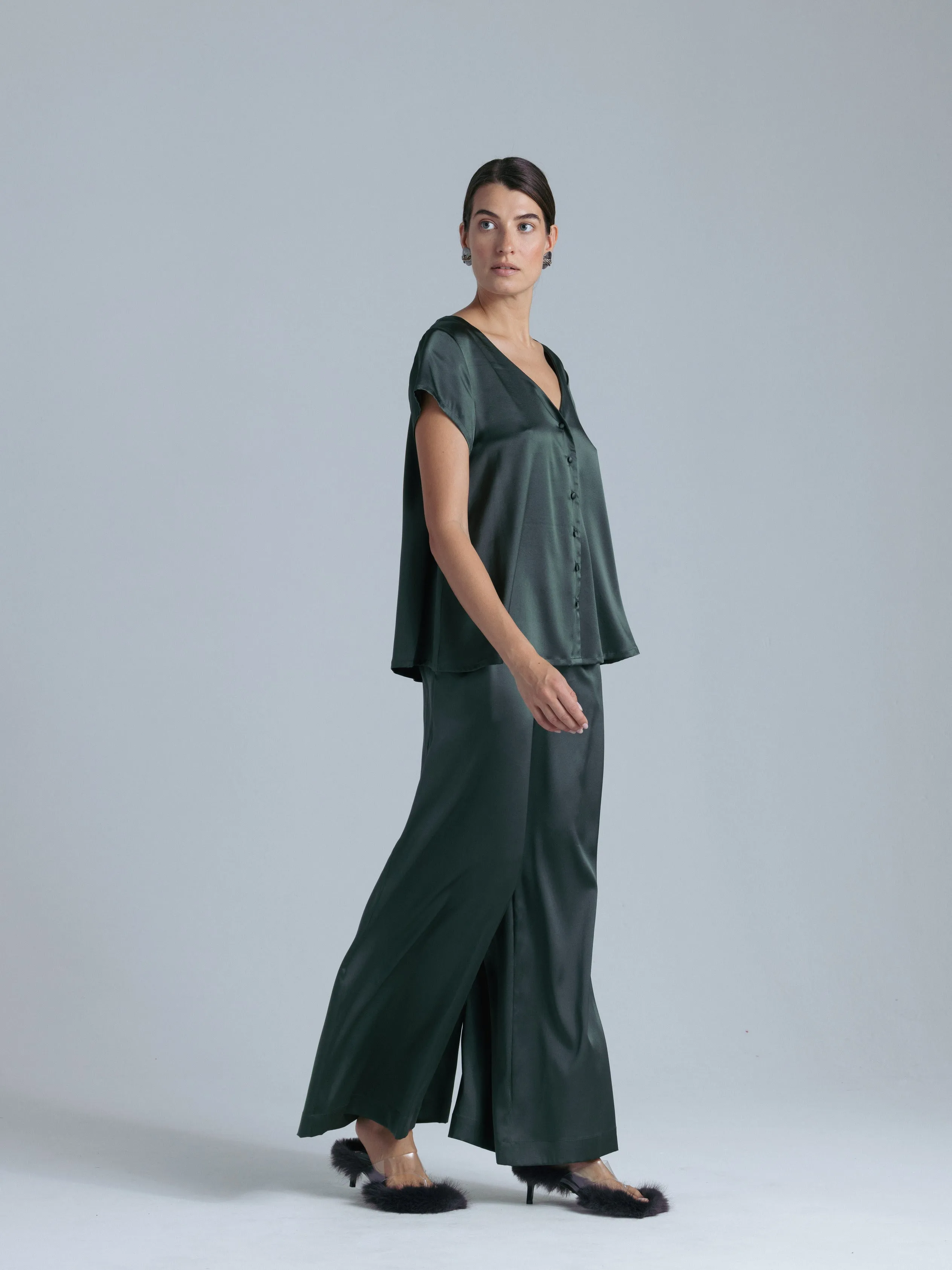 Silk Palazzo Pants 'Leto' in Rich Green