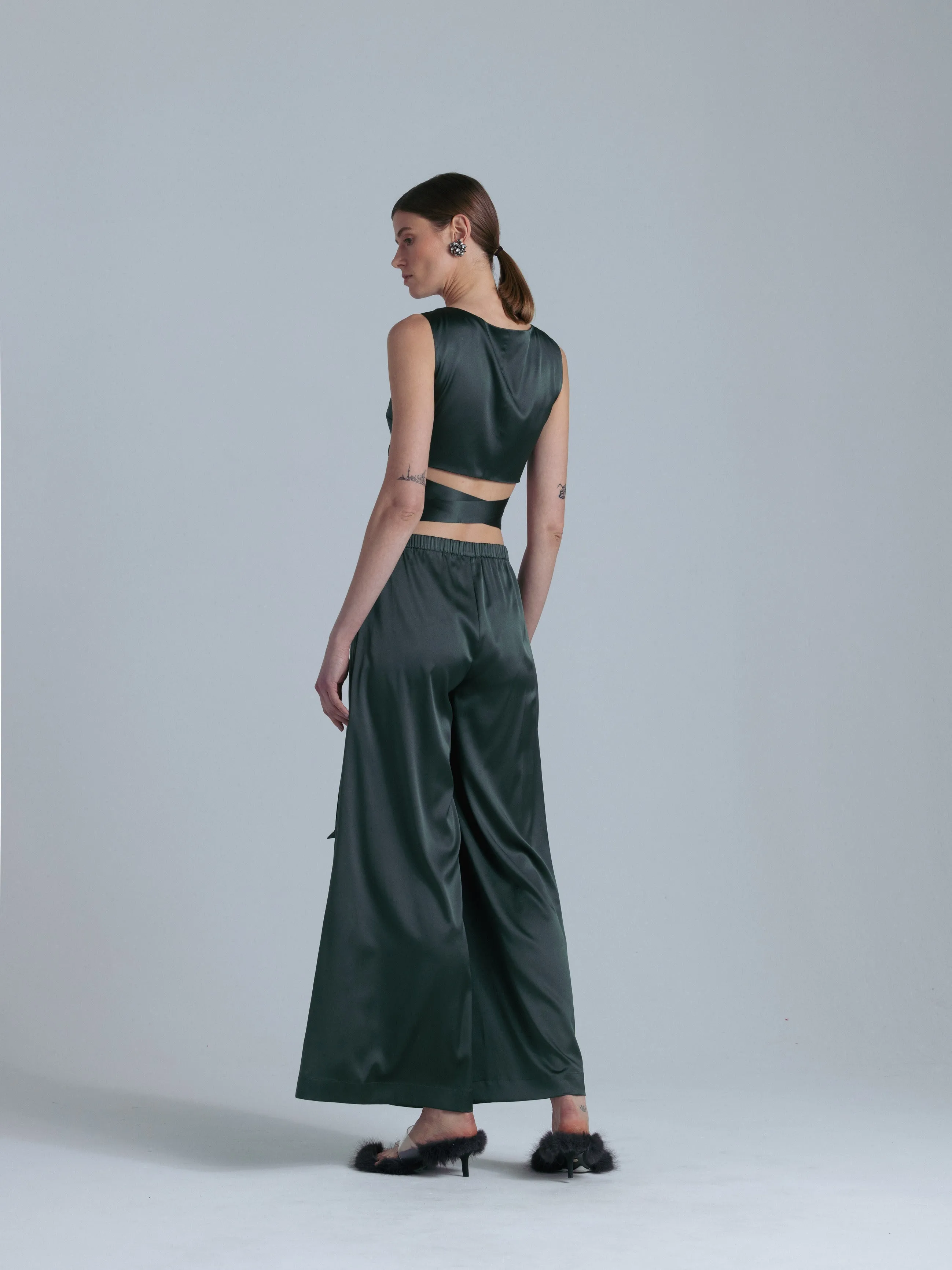 Silk Palazzo Pants 'Leto' in Rich Green