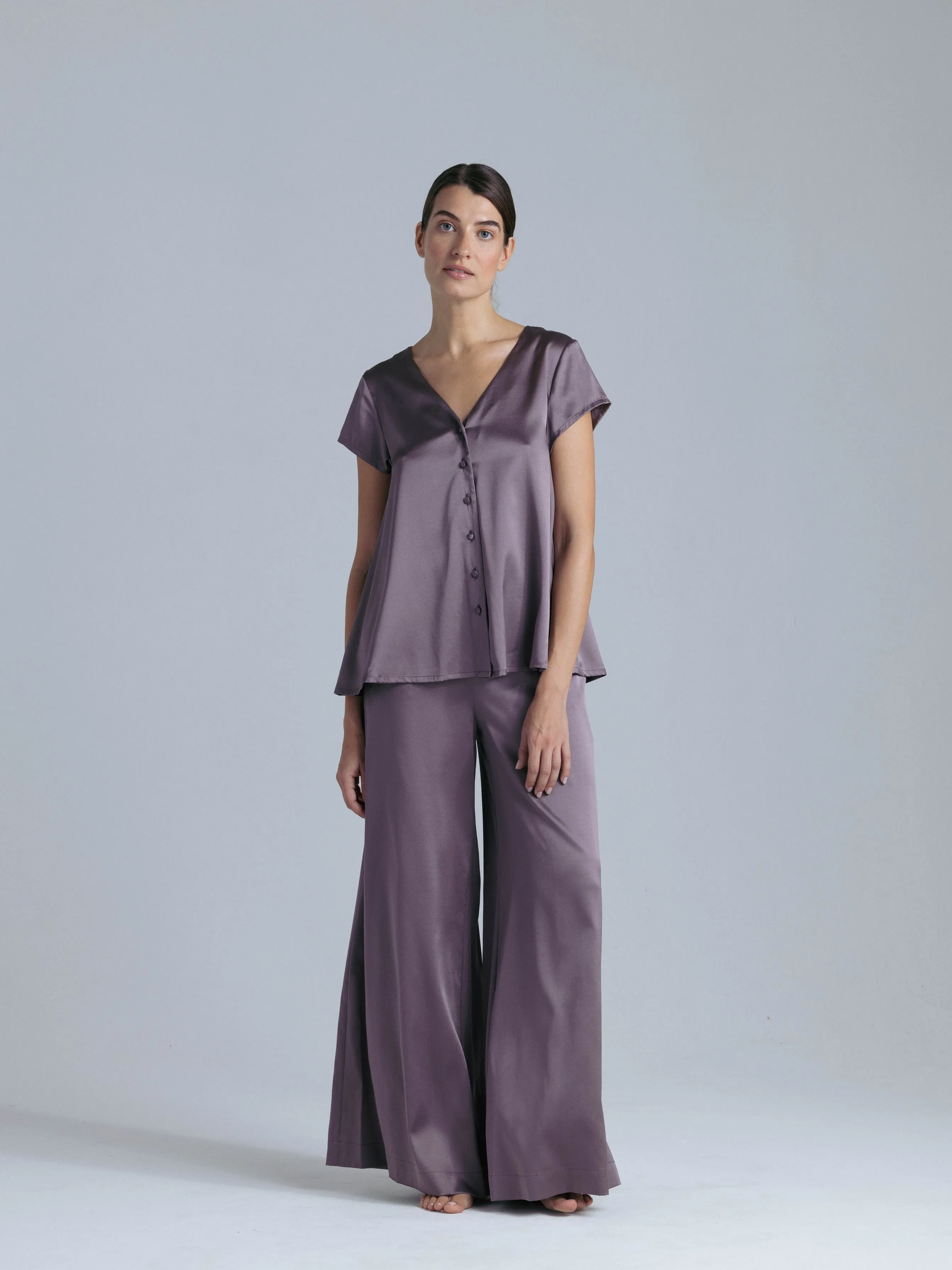 Silk Wide Leg Pants 'Leto' in Noble Purple