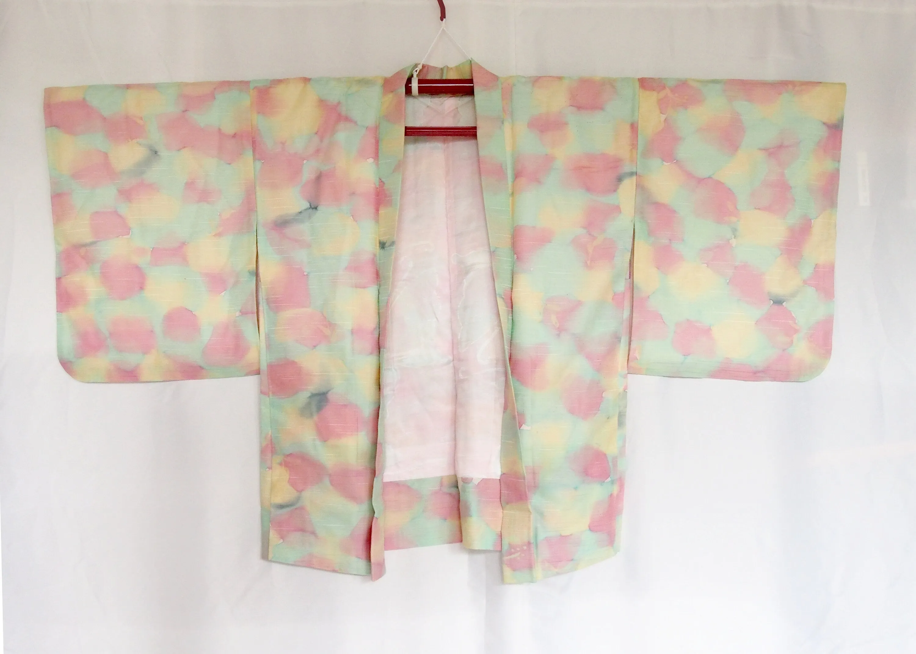 Vintage Japanese kimono coat - pastel mint, pink, and cream haori