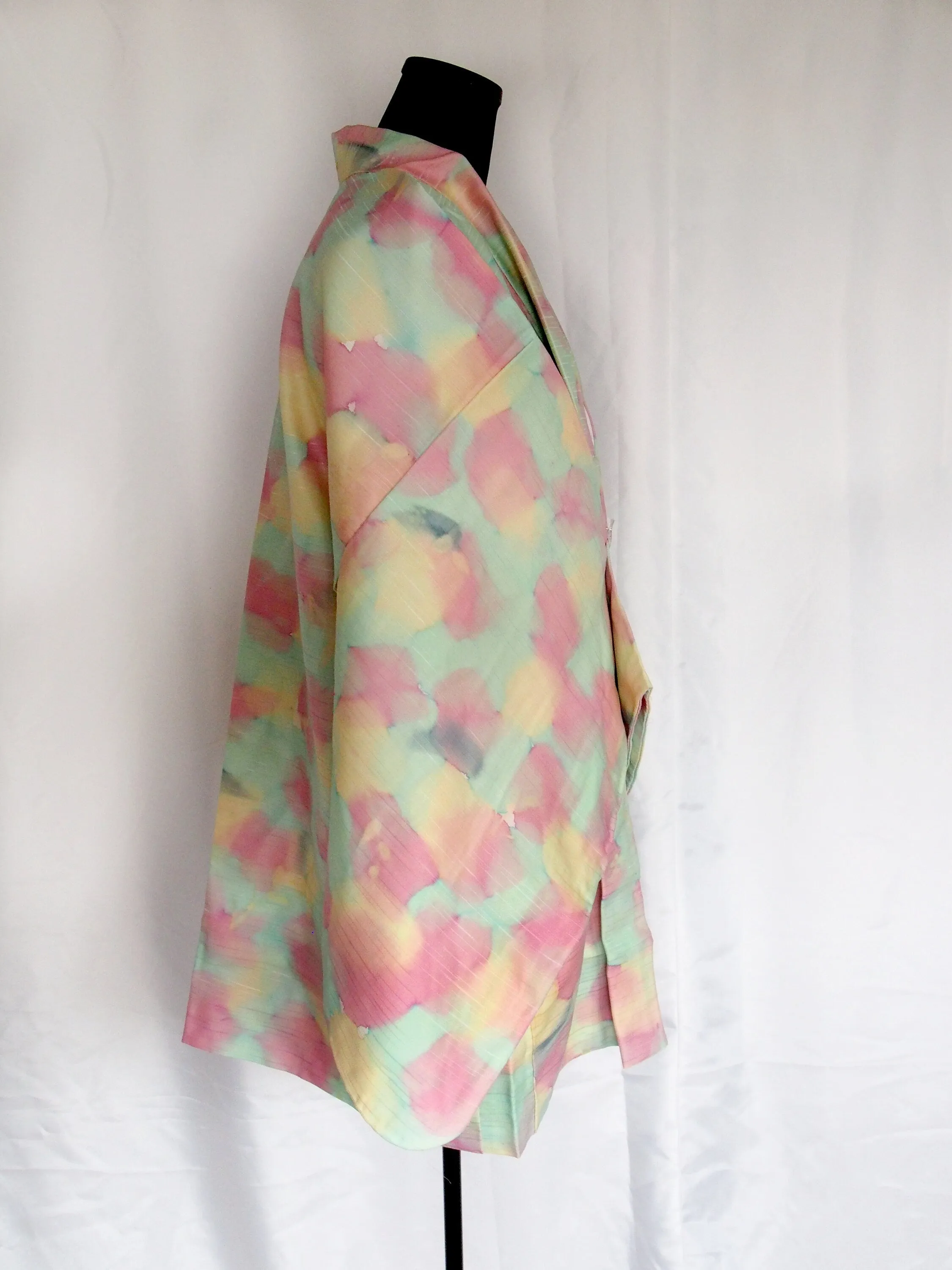 Vintage Japanese kimono coat - pastel mint, pink, and cream haori