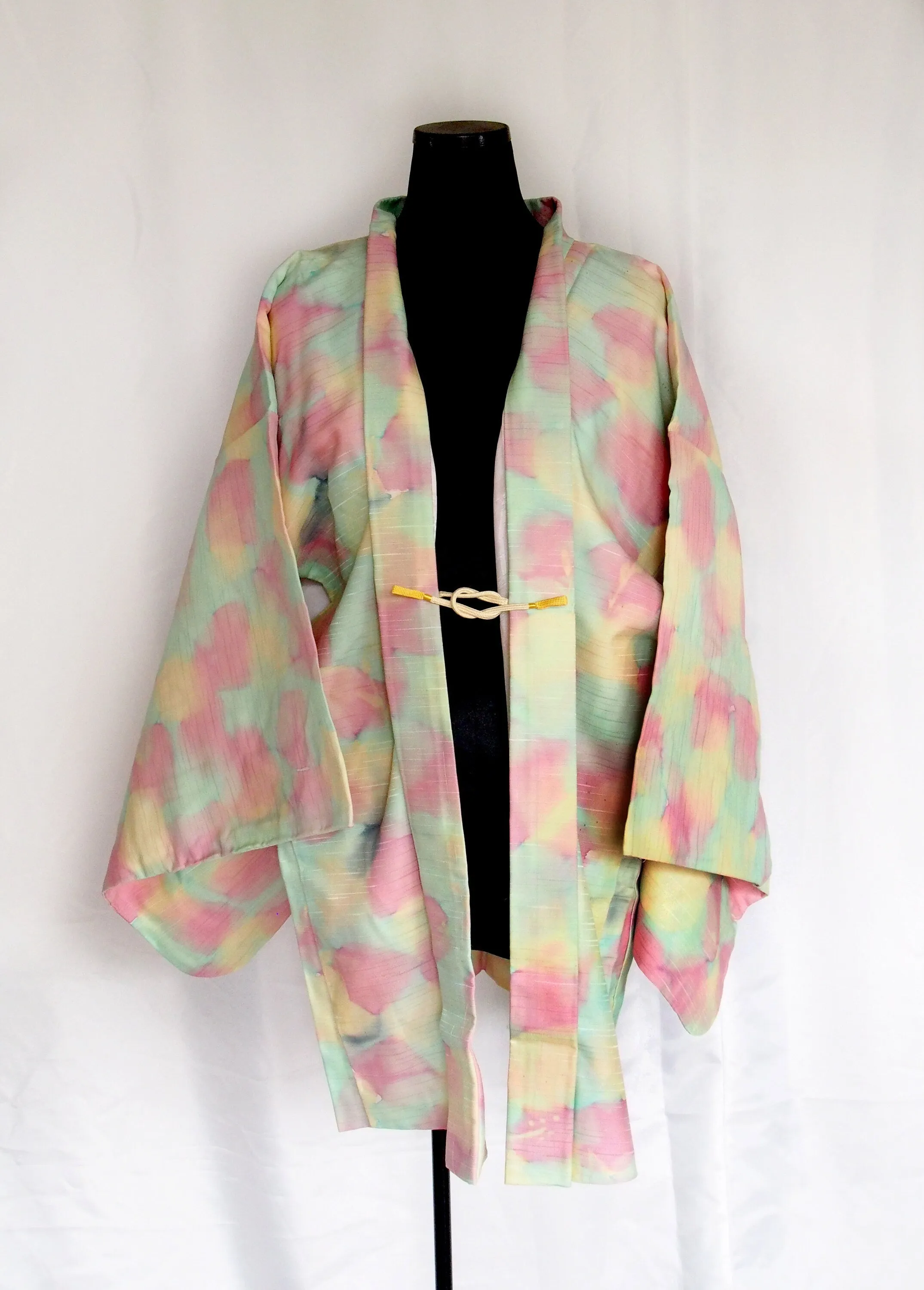 Vintage Japanese kimono coat - pastel mint, pink, and cream haori