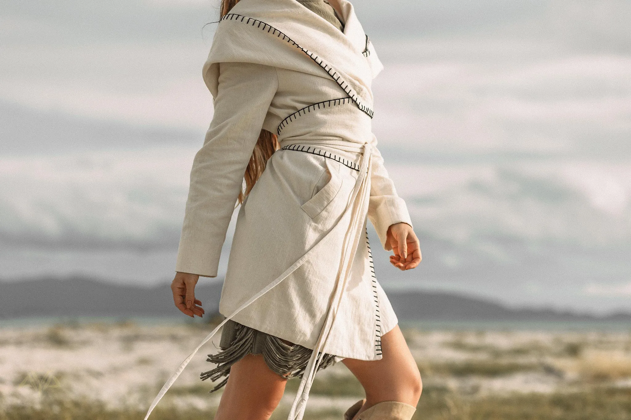 Warm Boho Hoody Cardigan for Women • Off-White Belted Wrap Cardigan