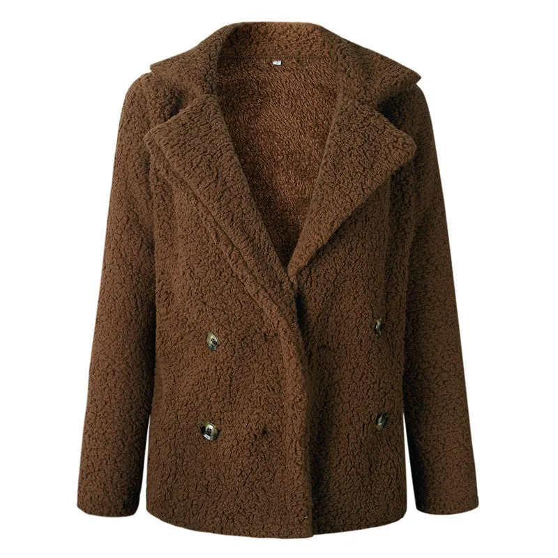 Womens Winter Fleece Teddy Bear Sherpa Jacket Coats with Pockets Outerwear