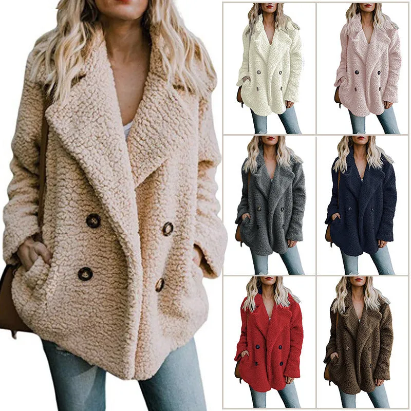 Womens Winter Fleece Teddy Bear Sherpa Jacket Coats with Pockets Outerwear