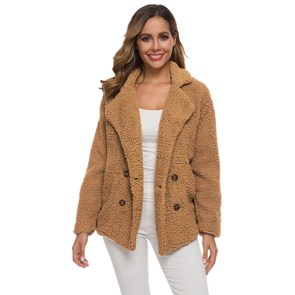 Womens Winter Fleece Teddy Bear Sherpa Jacket Coats with Pockets Outerwear